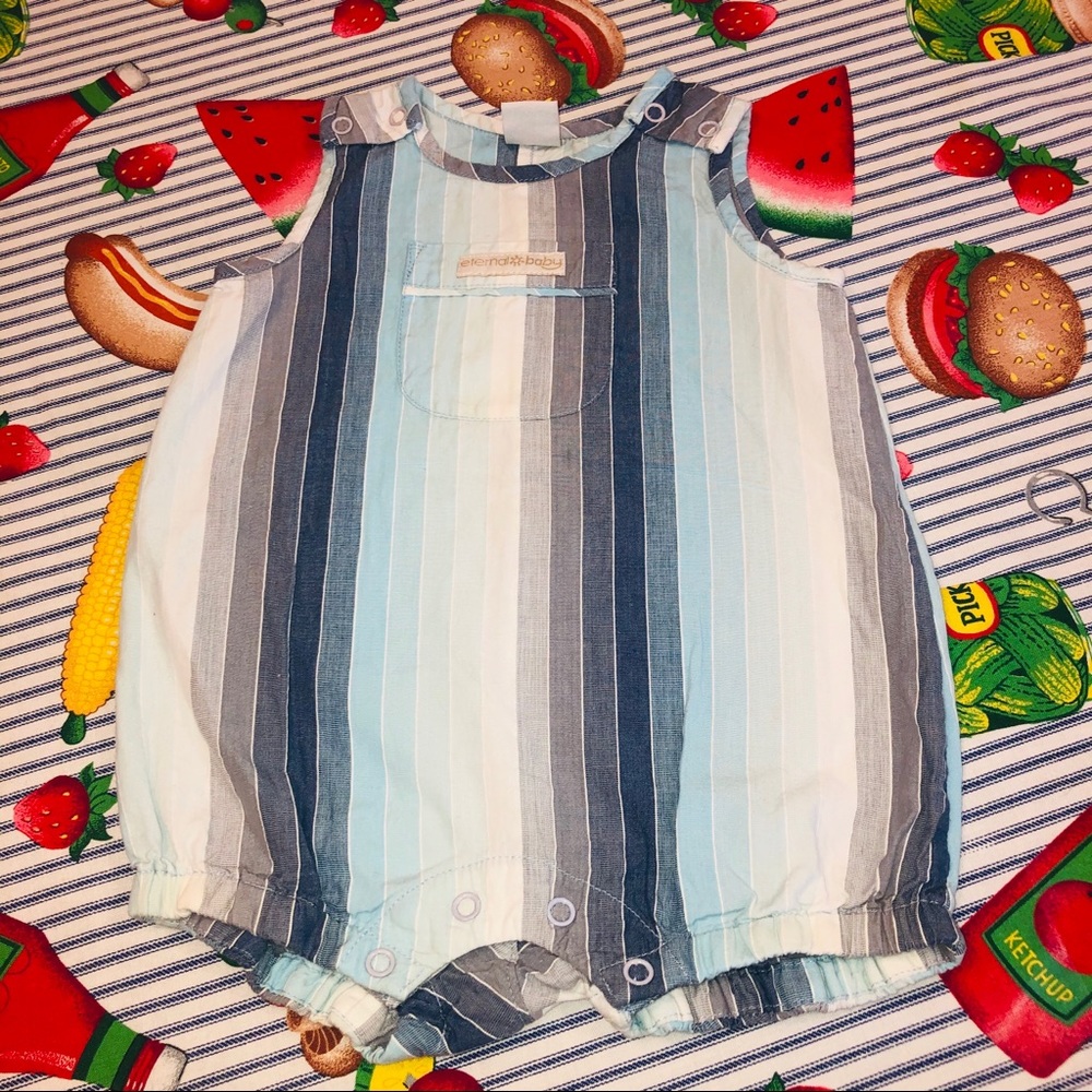 Eternal Baby Multi Blue Striped sleeveless Romper